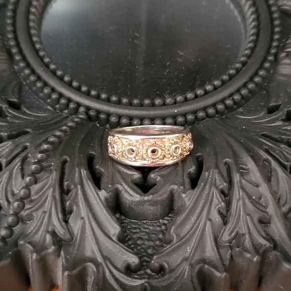 Sterling and 14K Yellow Gold Bead Open Circle Band Ring Michelle Albala - Picture 8 of 16